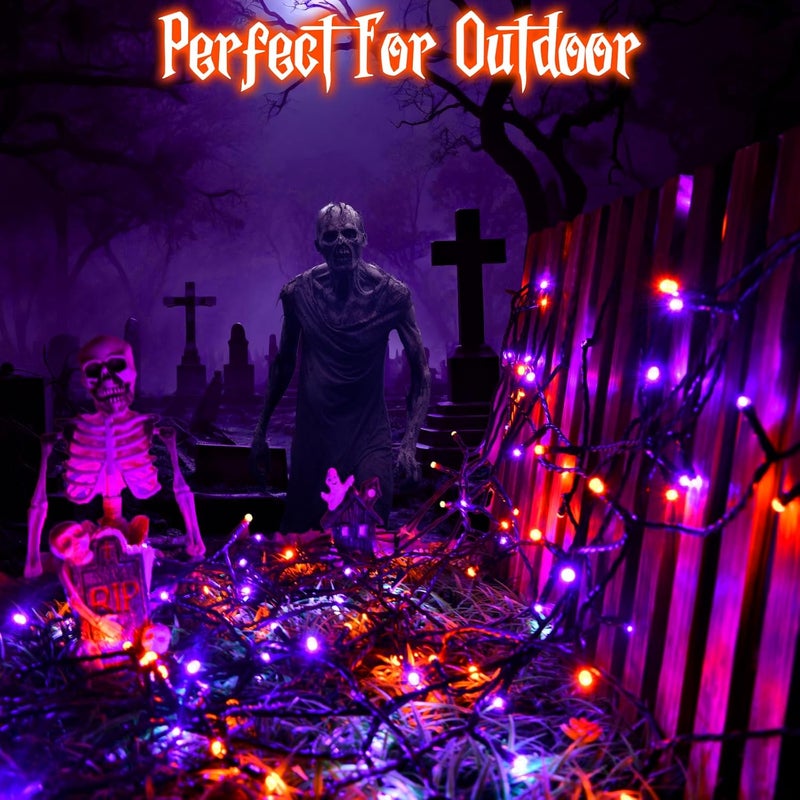 FFZZKJ Halloween Lights String Total 100LED Battery Operated Outdoor 8 Modes with Timer 16.4Ft*2, 50LED*2 Waterproof Fairy Lights Indoor for Halloween Decor, Orange&Purple, 2-Pack - Image 5